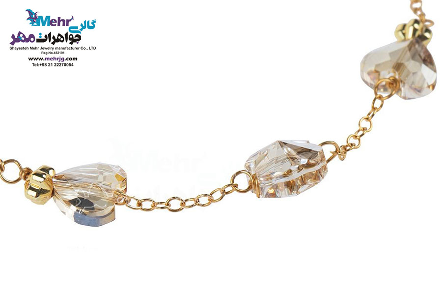 دستبند طلا و سنگ - سواروسکی قلب و گل
