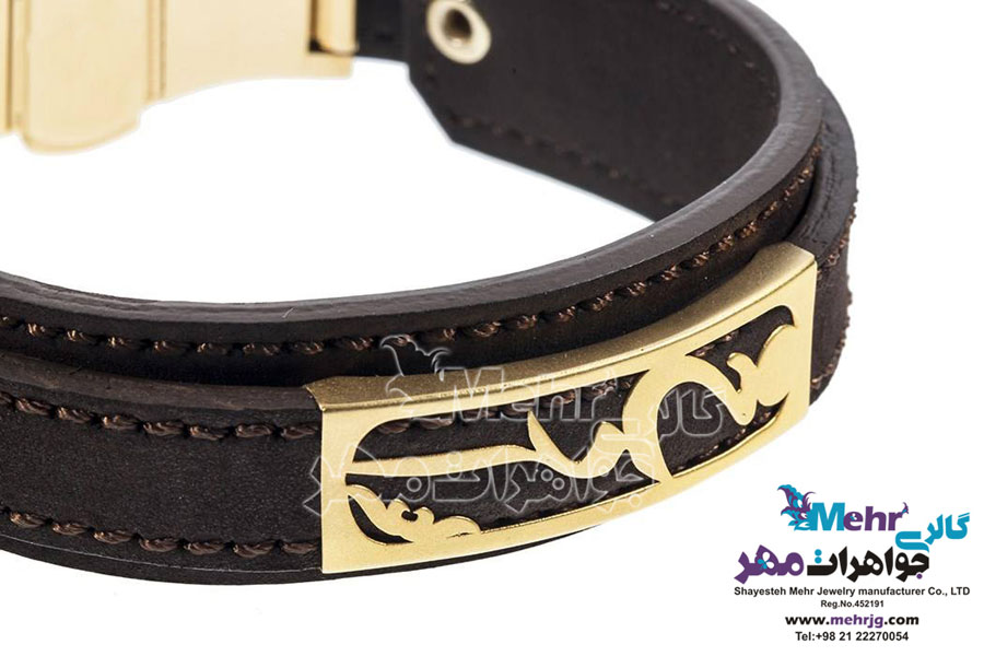 دستبند طلا و چرم - طرح خدا