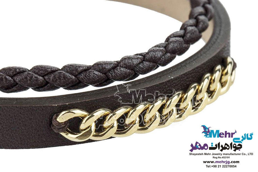 دستبند طلا و چرم - طرح کارتیه