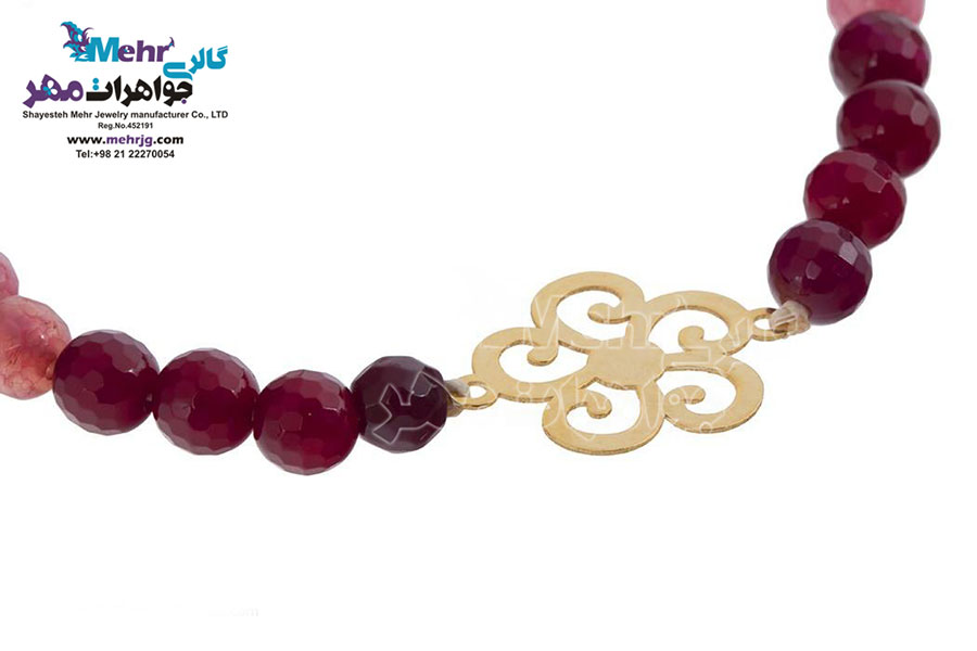 دستبند طلا و سنگ - طرح گل