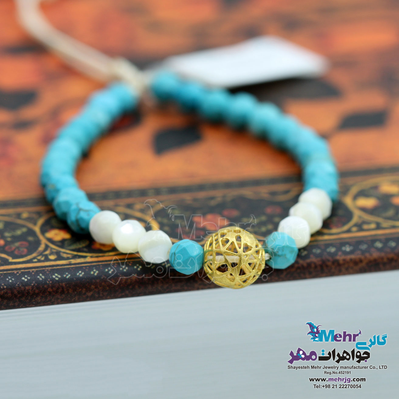 دستبند طلا و سنگ - طرح گوی توری