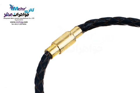 دستبند طلا و چرم - سنگ سواروسکی قلب
