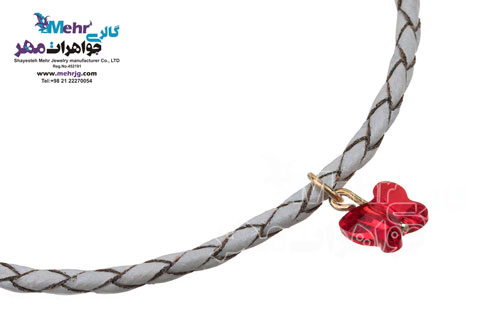 دستبند طلا و چرم - سنگ سواروسکی پروانه