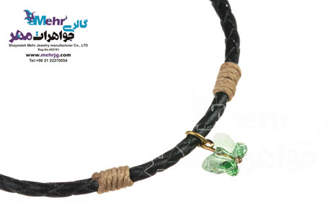 دستبند طلا و چرم - سنگ سواروسکی پروانه