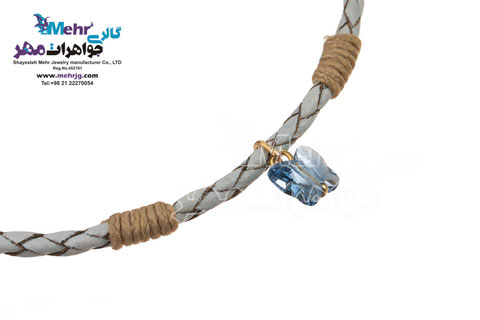 دستبند طلا و چرم - سنگ سواروسکی پروانه