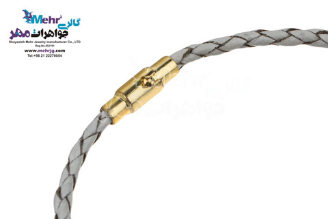 دستبند طلا و چرم - سنگ سواروسکی پروانه