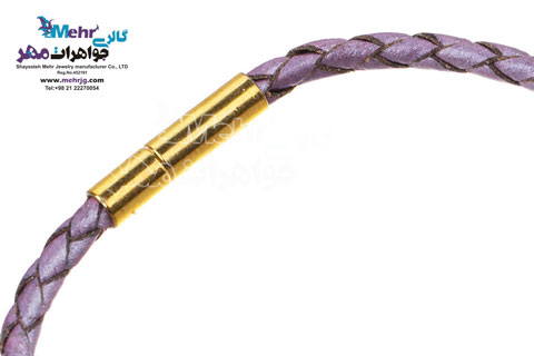 دستبند طلا و چرم - سنگ سواروسکی پروانه