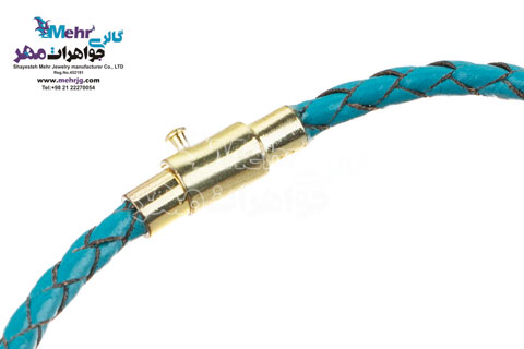 دستبند طلا و چرم - سنگ سواروسکی گل
