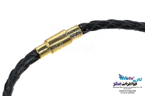 دستبند طلا و چرم - سنگ سواروسکی گل