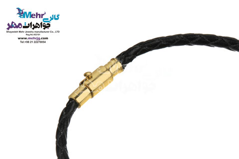 دستبند طلا و چرم - سنگ سواروسکی مکعب