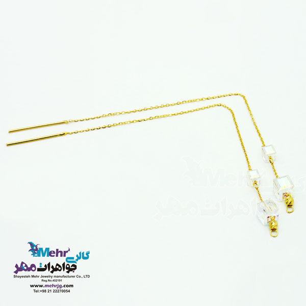 گوشواره طلا - سنگ سواروسکی مکعب