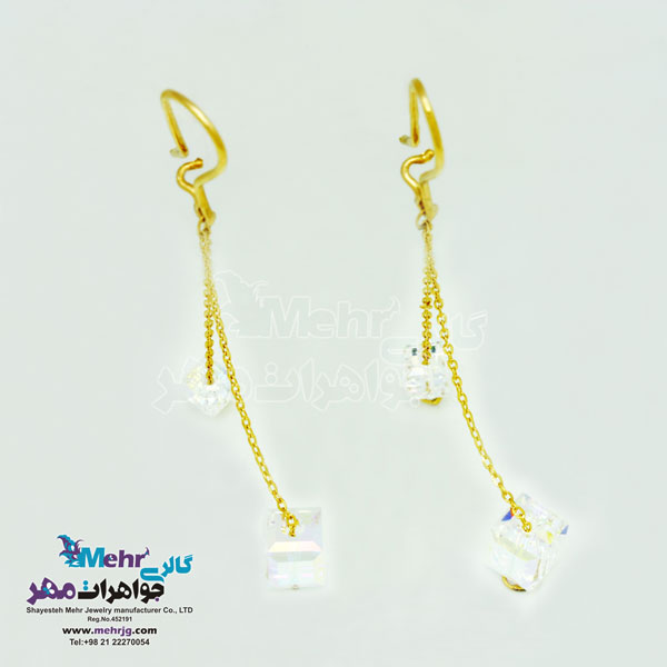 گوشواره طلا - سنگ سواروسکی مکعب