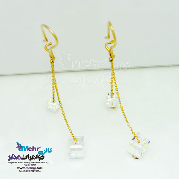 گوشواره طلا - سنگ سواروسکی مکعب