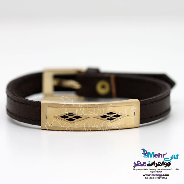 دستبند طلا و چرم - طرح هندسی