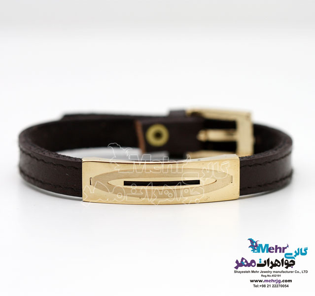 دستبند طلا و چرم - طرح هندسی