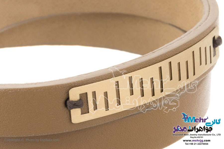 دستبند طلا و چرم - طرح خطوط موازی