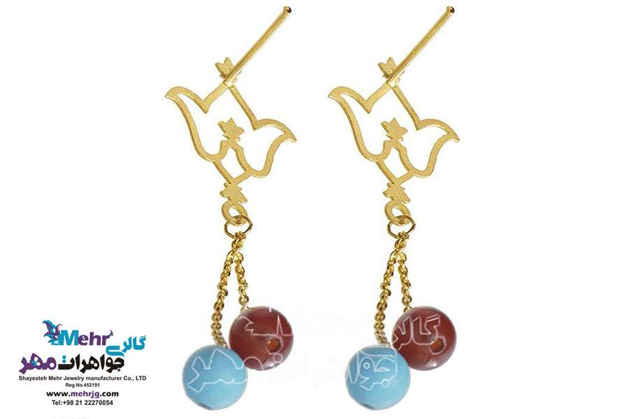 نیم ست طلا - آویز و گوشواره - طرح گل شاه عباسی