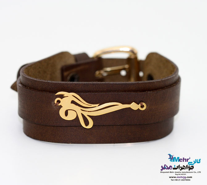 دستبند اسم طلا و چرم - طرح فاطمه