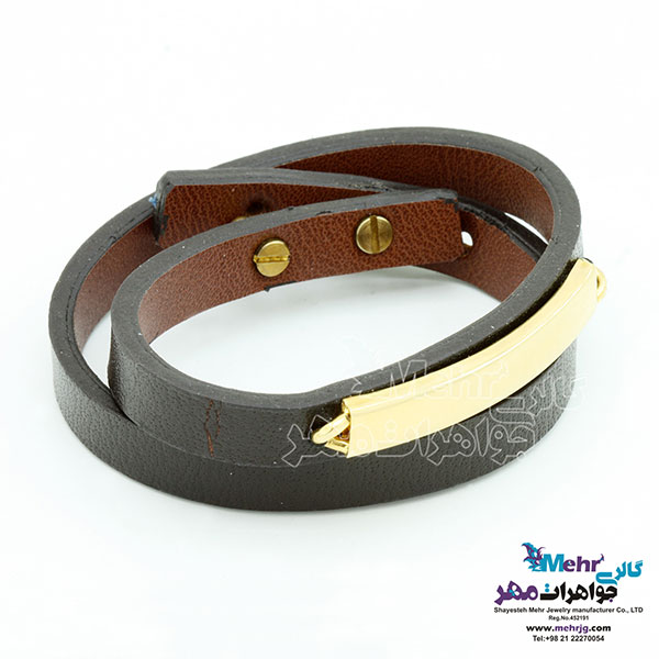 دستبند طلا و چرم - طرح کارتیه