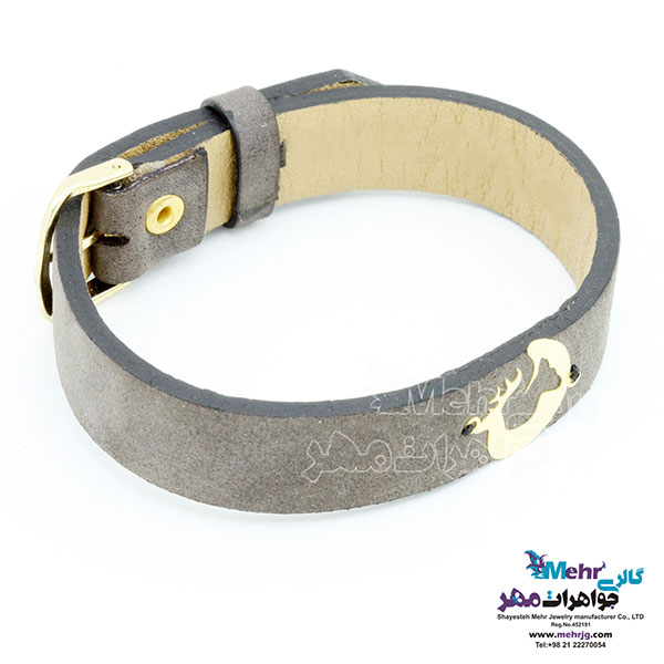 دستبند طلا و چرم - طرح گوزن