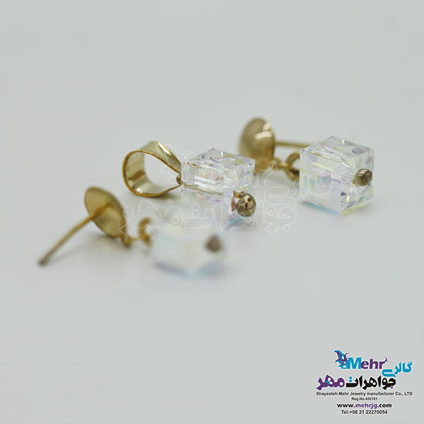 نیم ست طلا - آویز و گوشواره - سنگ سواروسکی مکعب