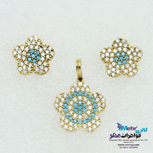 نیم ست طلا - آویز و گوشواره - طرح گل