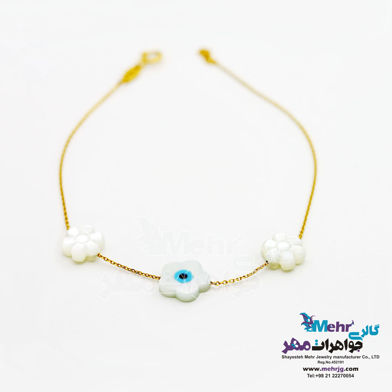 دستبند طلا و سنگ - طرح صدف گل