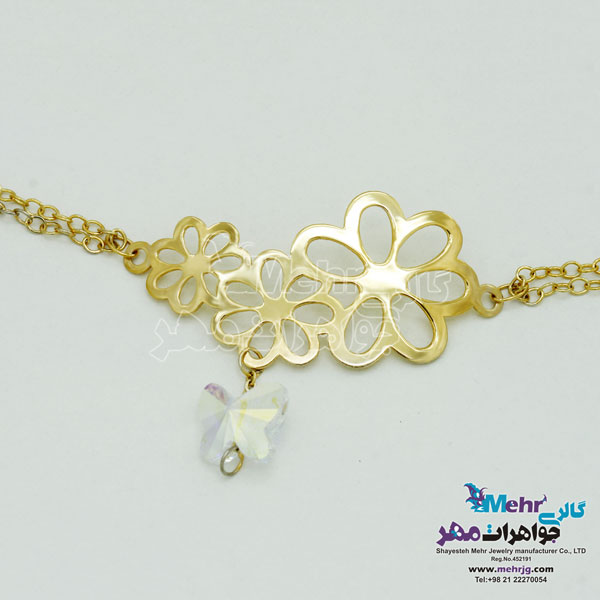 دستبند طلا - طرح گل و پروانه