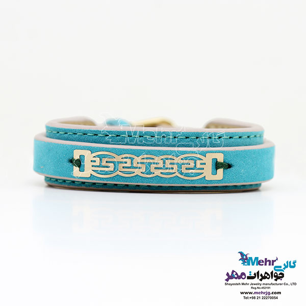 دستبند طلا و چرم - طرح پلکانی