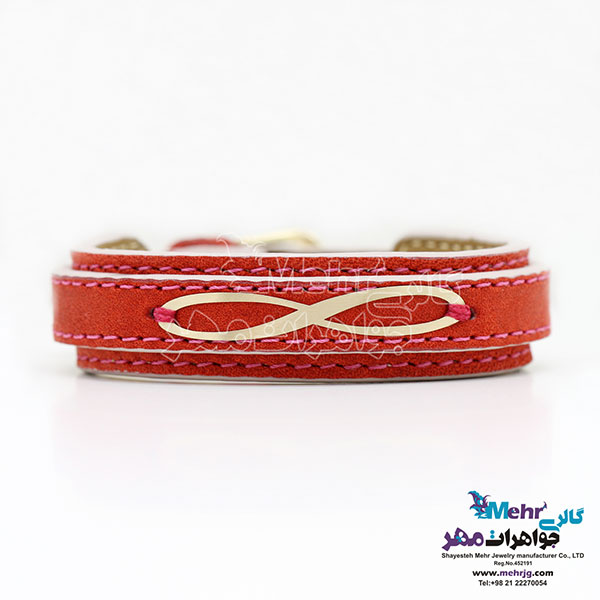 دستبند طلا و چرم - طرح بی‌نهایت