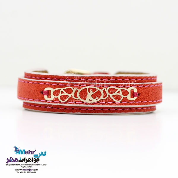 دستبند طلا و چرم - طرح پرش شادی