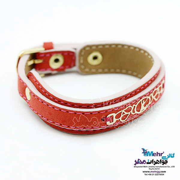 دستبند طلا و چرم - طرح پرش شادی
