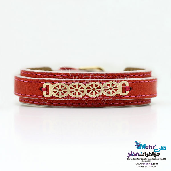 دستبند طلا و چرم - طرح برف