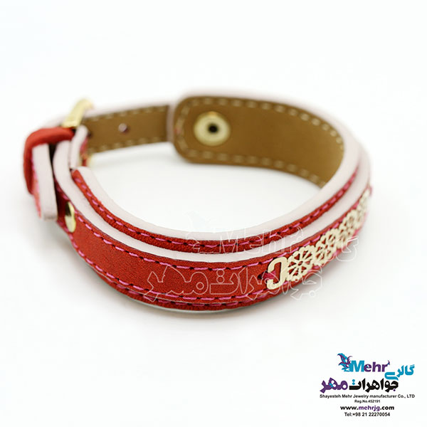 دستبند طلا و چرم - طرح برف