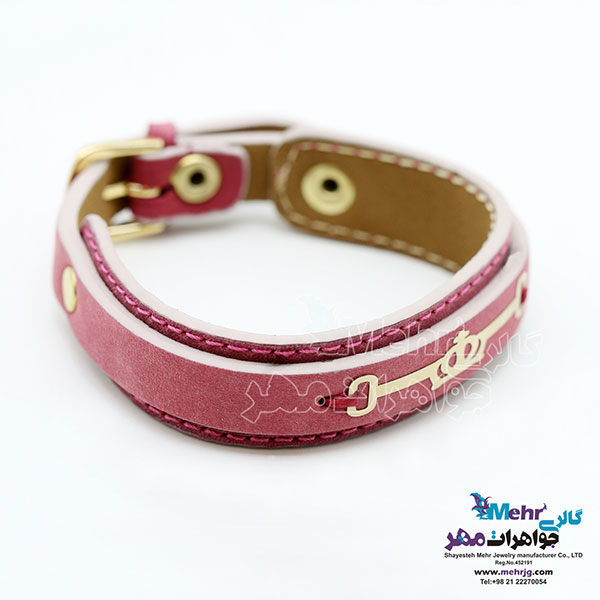 دستبند طلا و چرم - طرح تاج