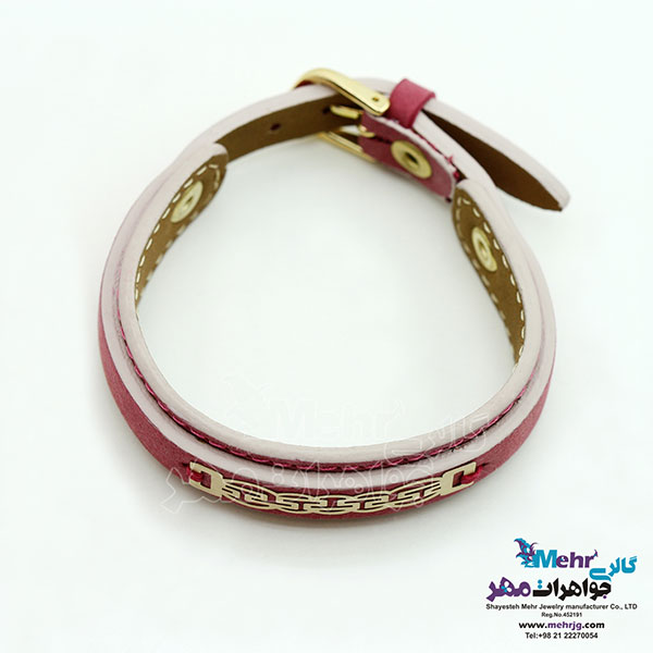 دستبند طلا و چرم - طرح پلکانی