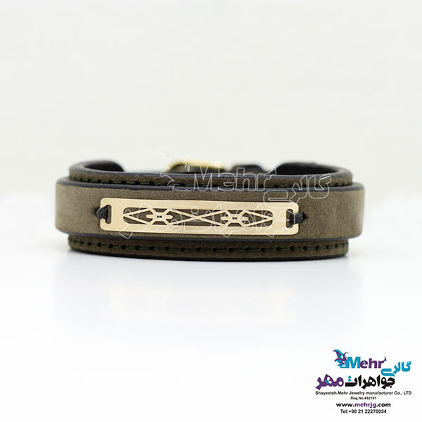 دستبند طلا و چرم - طرح هندسی