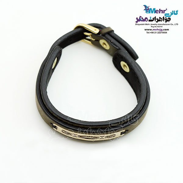 دستبند طلا و چرم - طرح هندسی