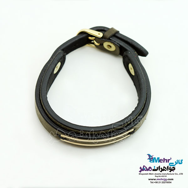 دستبند طلا و چرم - طرح خطوط موازی