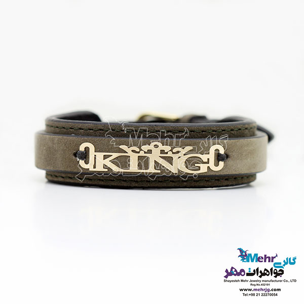 دستبند طلا و چرم - طرح کینگ