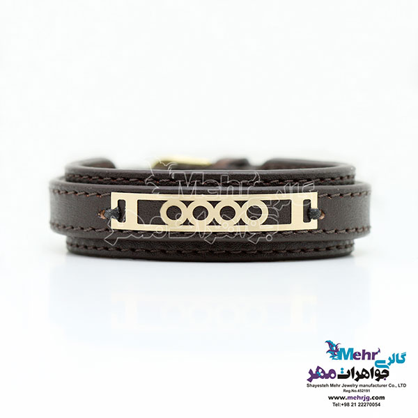 دستبند طلا و چرم - طرح هندسی