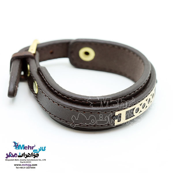 دستبند طلا و چرم - طرح هندسی