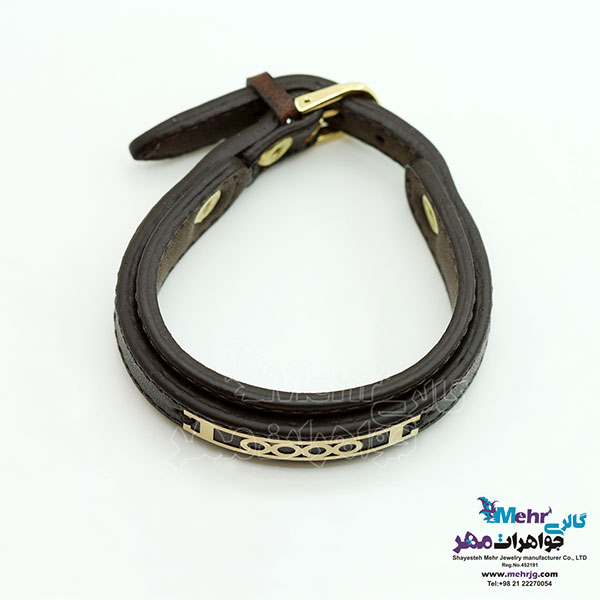 دستبند طلا و چرم - طرح هندسی