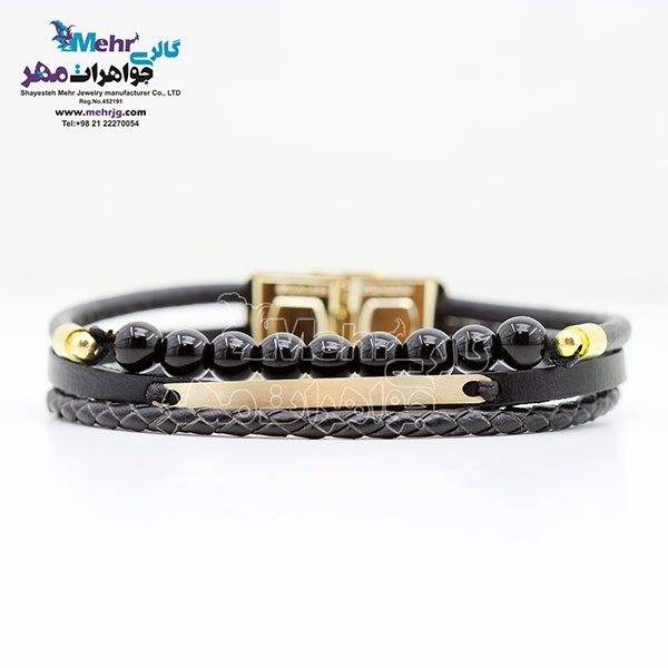 دستبند طلا و چرم - طرح خط