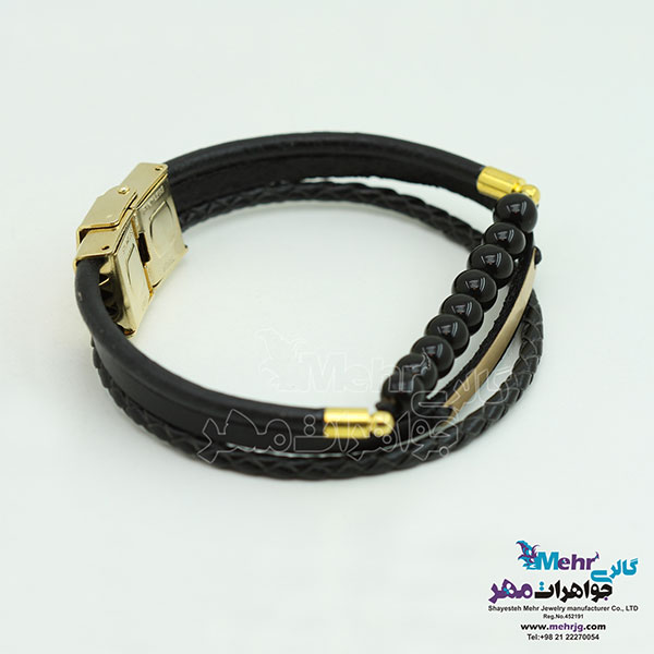 دستبند طلا و چرم - طرح خط