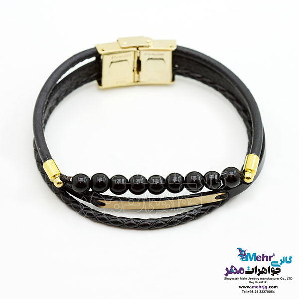 دستبند طلا و چرم - طرح خط