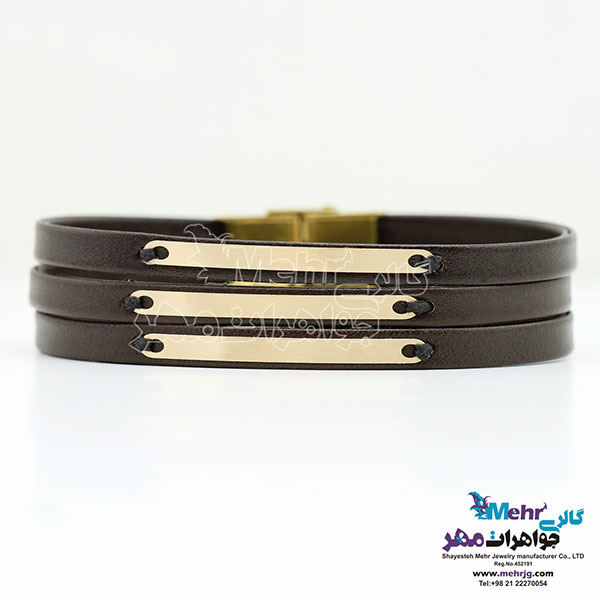 دستبند طلا و چرم - طرح خطوط موازی