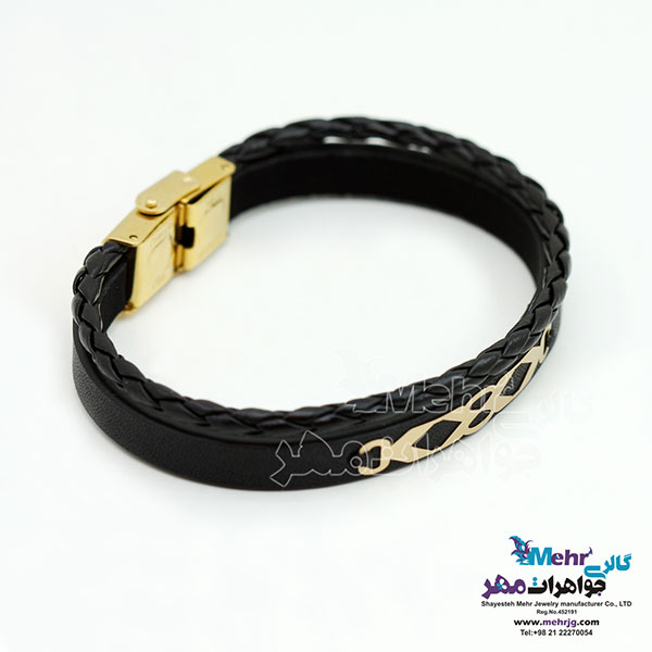 دستبند طلا و چرم - طرح هندسی