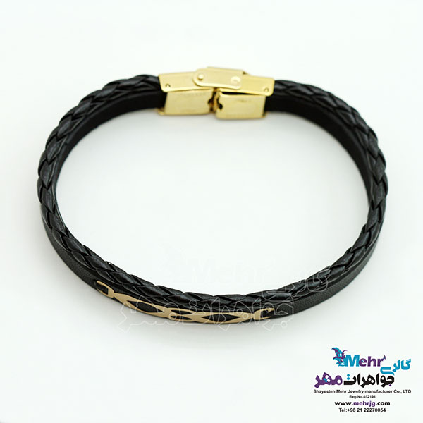 دستبند طلا و چرم - طرح هندسی