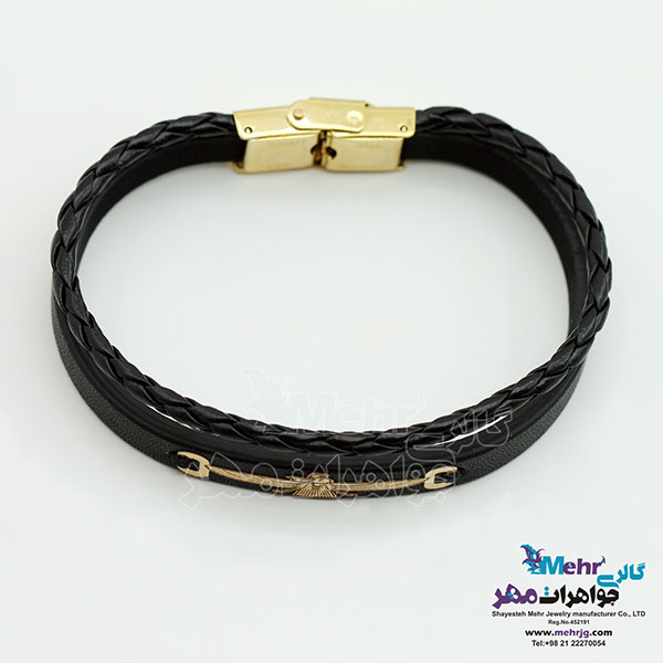 دستبند طلا و چرم - طرح فروهر